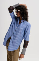 Japanese Stripe Shirt with Mixed Check Cuffs