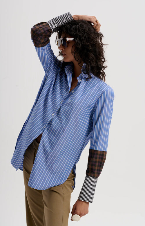 Japanese Stripe Shirt with Mixed Check Cuffs