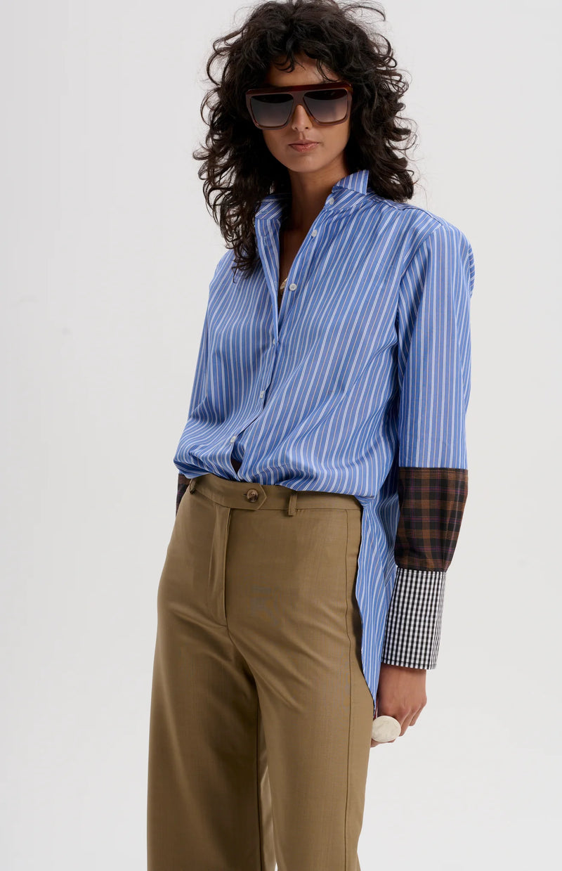 Japanese Stripe Shirt with Mixed Check Cuffs