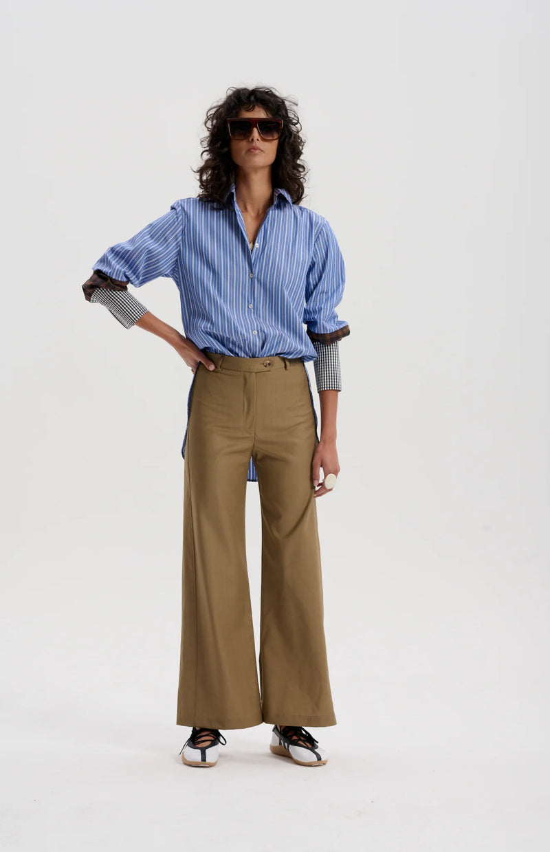 Japanese Stripe Shirt with Mixed Check Cuffs