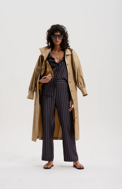 Le Silk Pinstripe Twill Pant | NAVY