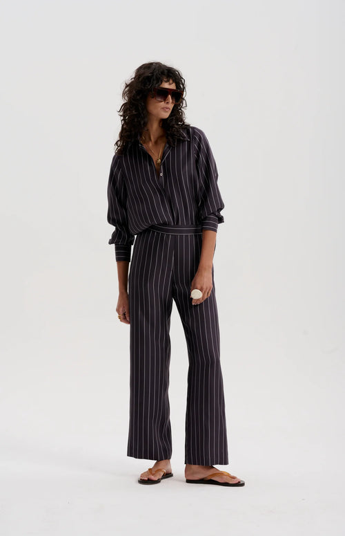 Le Silk Twill Pinstripe Shirt | Navy
