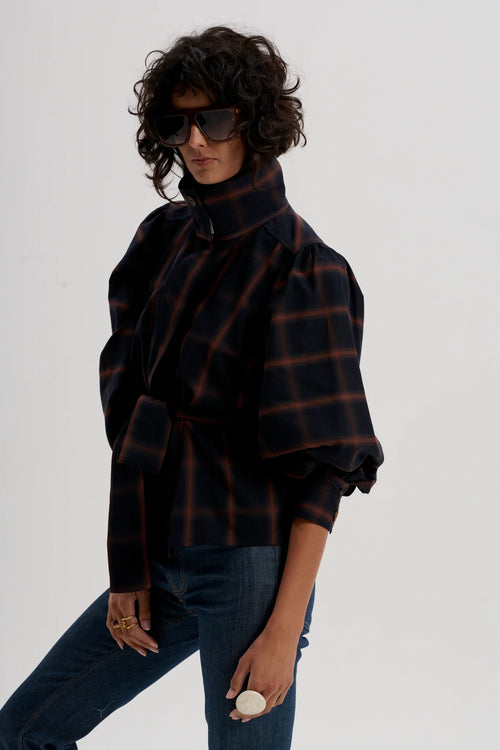 Storm Collar Trench Shirt in Check