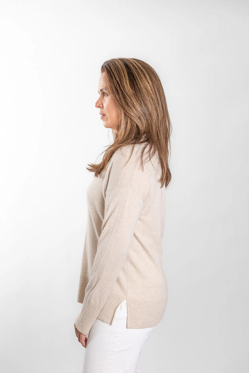 Oatmeal Classic V Neck Knit