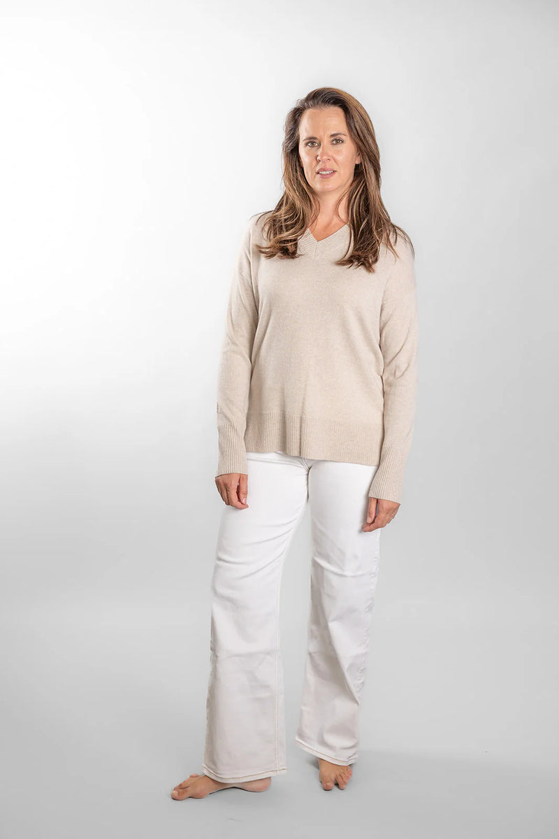 Oatmeal Classic V Neck Knit
