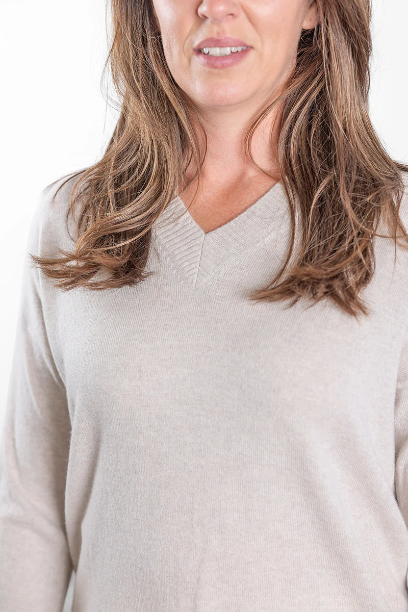 Oatmeal Classic V Neck Knit