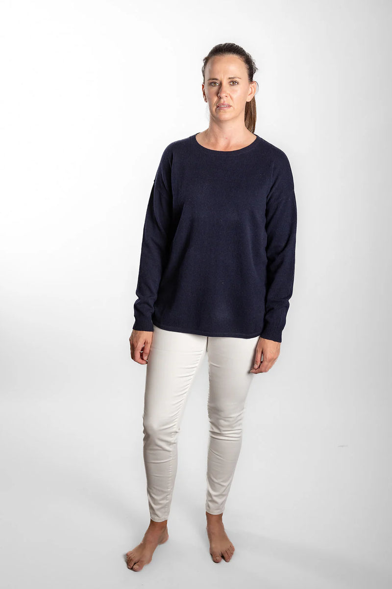 Navy Swing Knit with Tan Patches