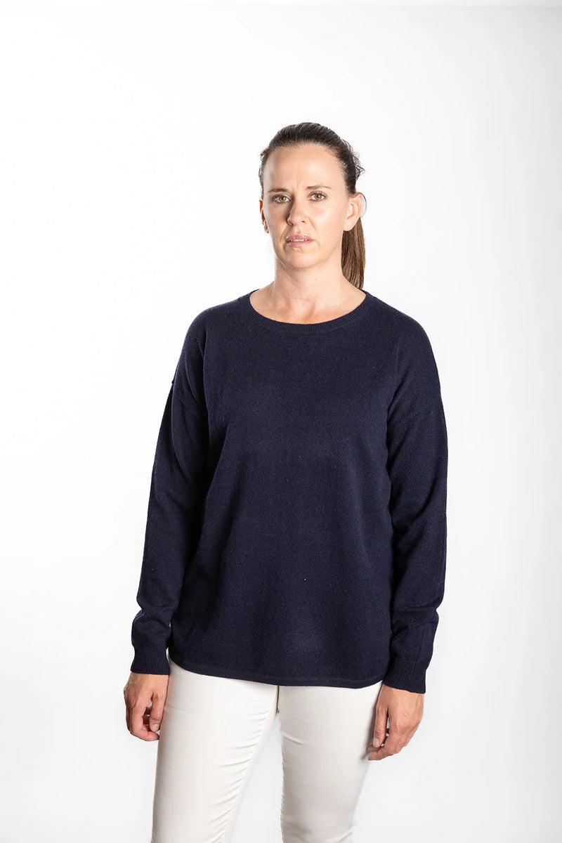 Navy Swing Knit with Tan Patches