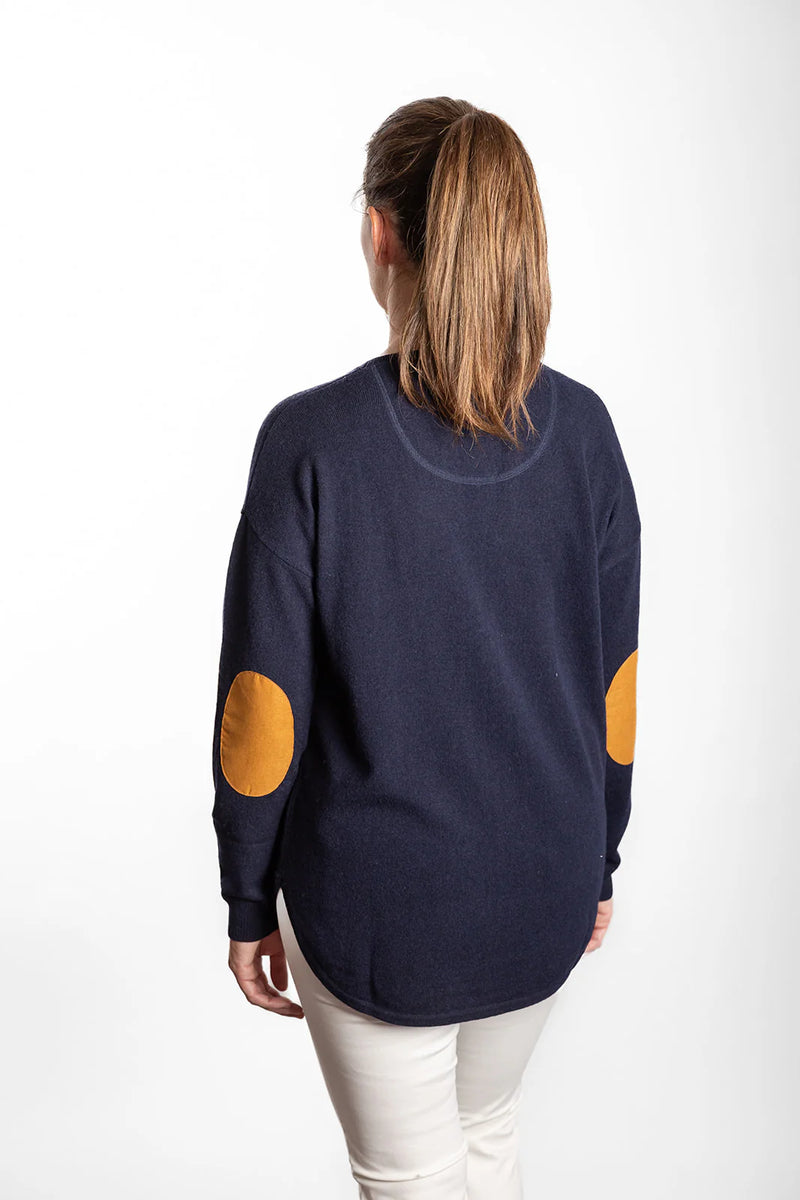Navy Swing Knit with Tan Patches