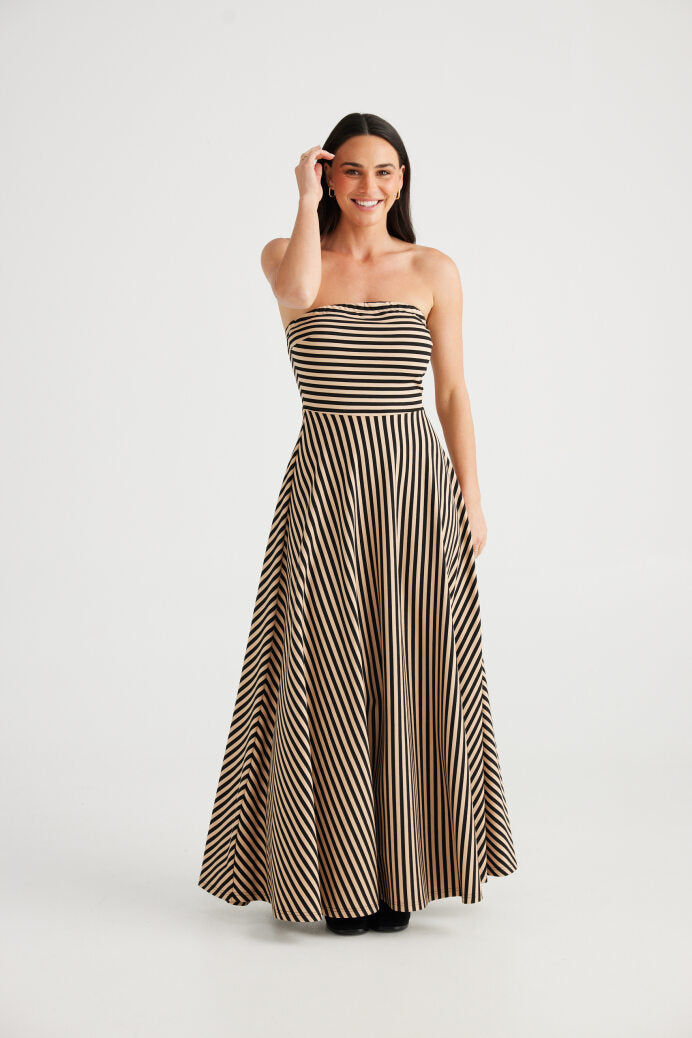 Thandie Dress | Tan and black stripe