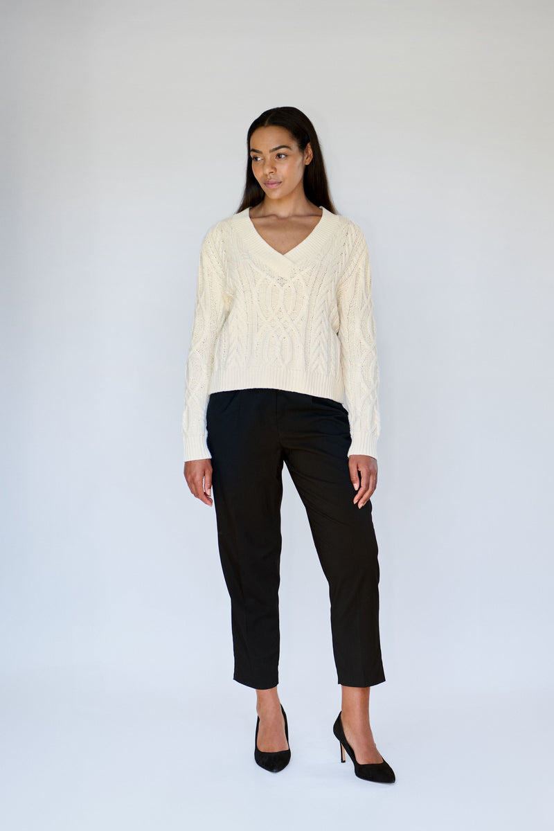 Ivory V neck Cable