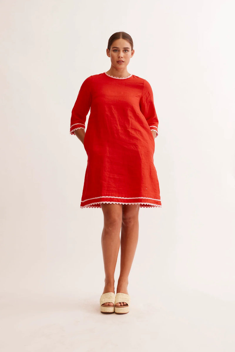 Claire Linen Dress | Red