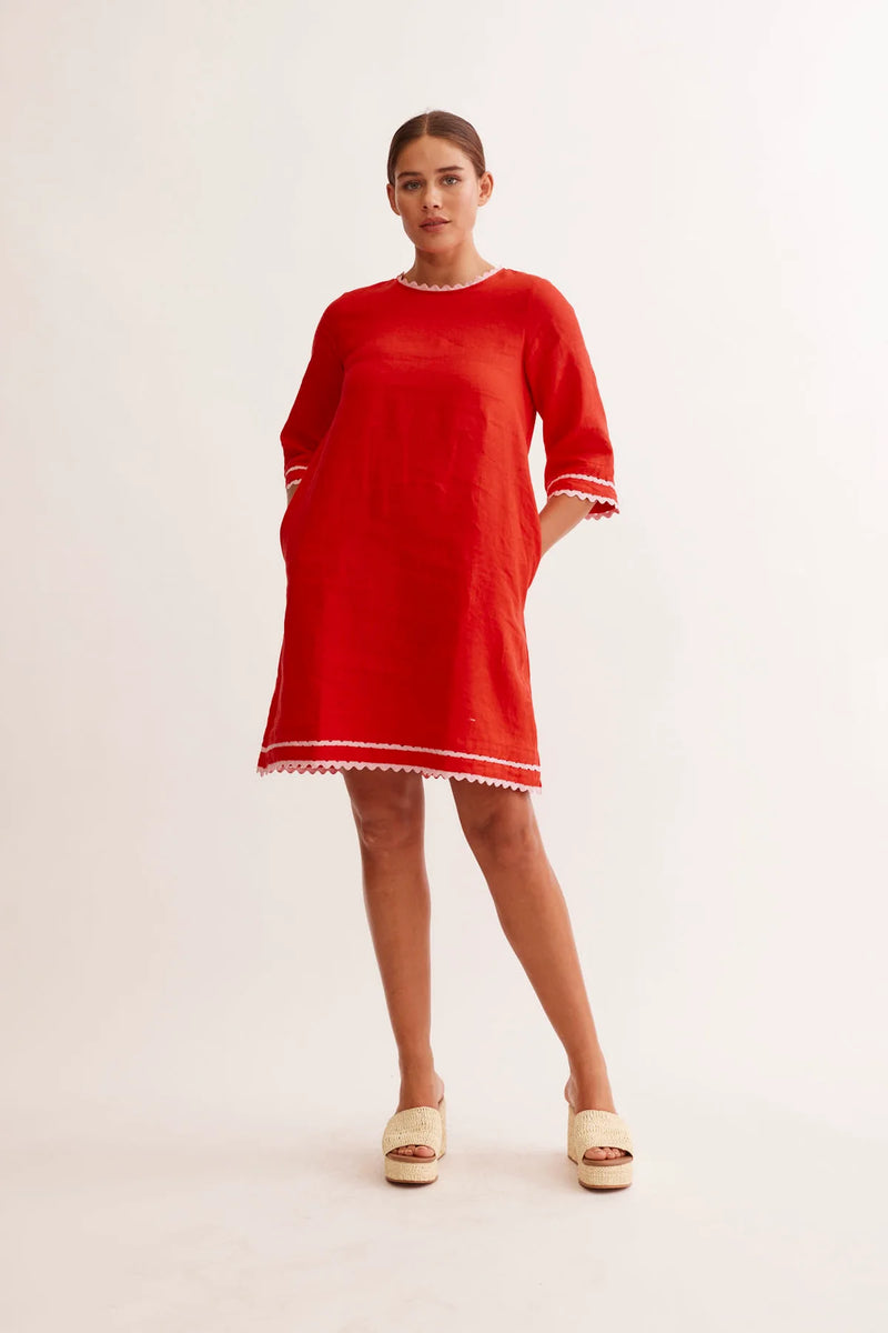 Claire Linen Dress | Red