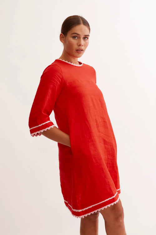 Claire Linen Dress | Red