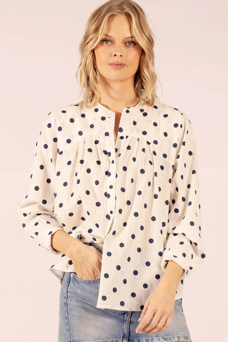 Texas Cotton Shirt | Navy Polka Dot