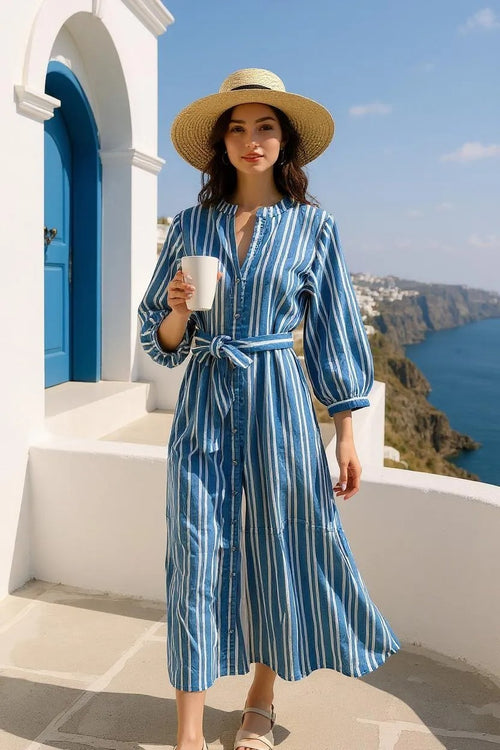 Cirque Long Dress | Stripe Cornflower