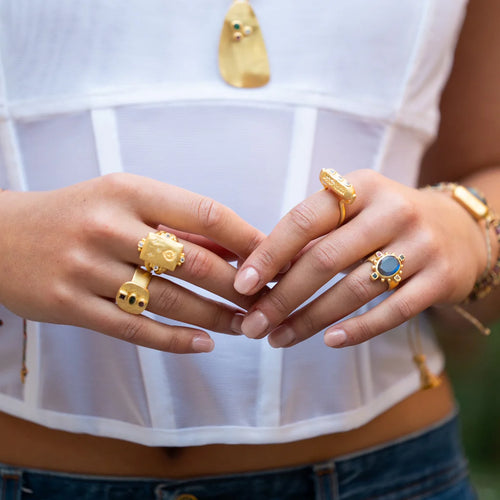 Rambagh ring with Labradorite and Tourmaline