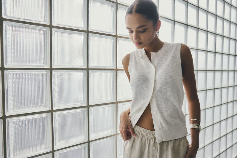 Kyra Button Tank | White