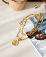 Elle Gold Fob Chain Necklace with Encrusted Pendant