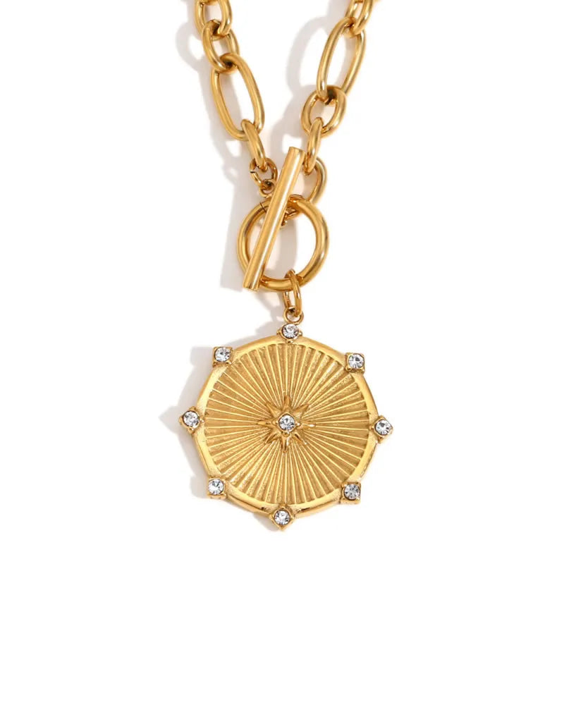 Elle Gold Fob Chain Necklace with Encrusted Pendant