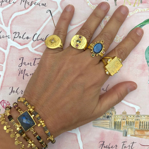 Saffron Labradorite and gold beaded bracelet