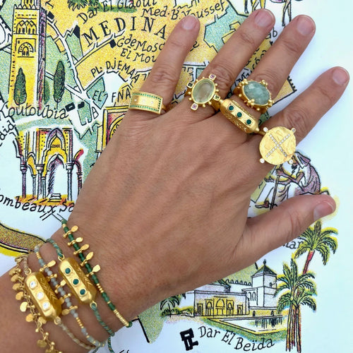 Rambagh ring with Prehnite and Tourmaline