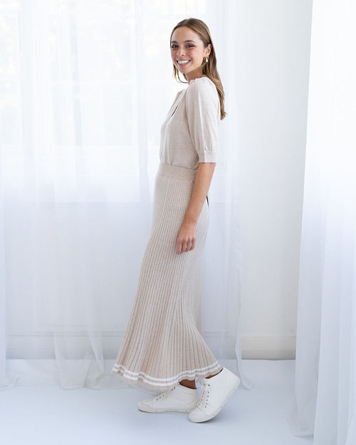 Rebecca Knit Skirt with Stripe | Sandstone/Chalk