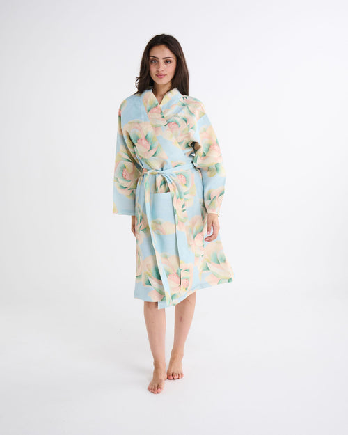 Big Beauty Floral Linen Robe | Blue