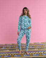 Tumbling Flowers Green Organic Cotton Long Sleeve Pyjama Top & Slouch Pant Set