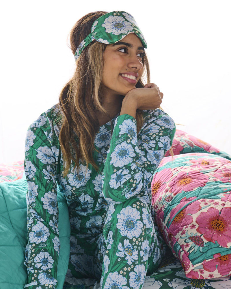 Tumbling Flowers Green Organic Cotton Long Sleeve Pyjama Top & Slouch Pant Set