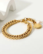 Ophelia Chain Gold Bracelet with Shell & Freshwater Pearl Charms