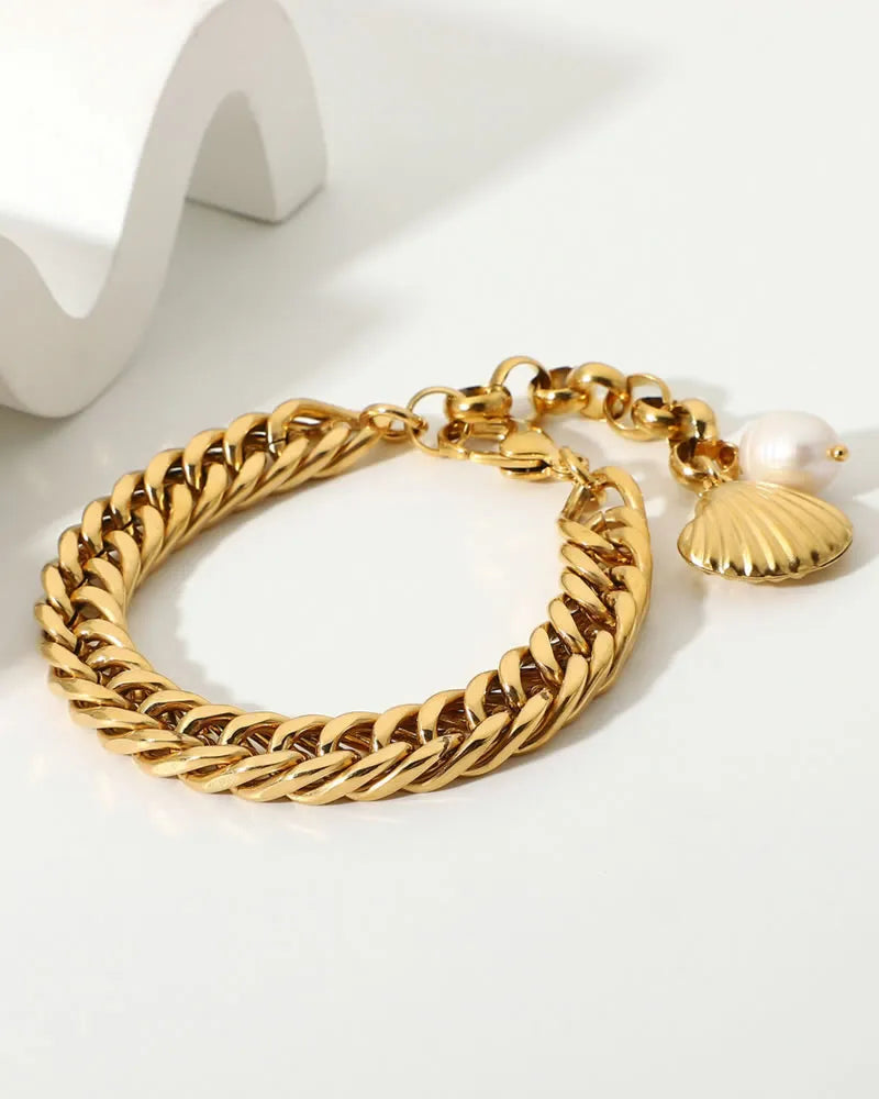 Ophelia Chain Gold Bracelet with Shell & Freshwater Pearl Charms