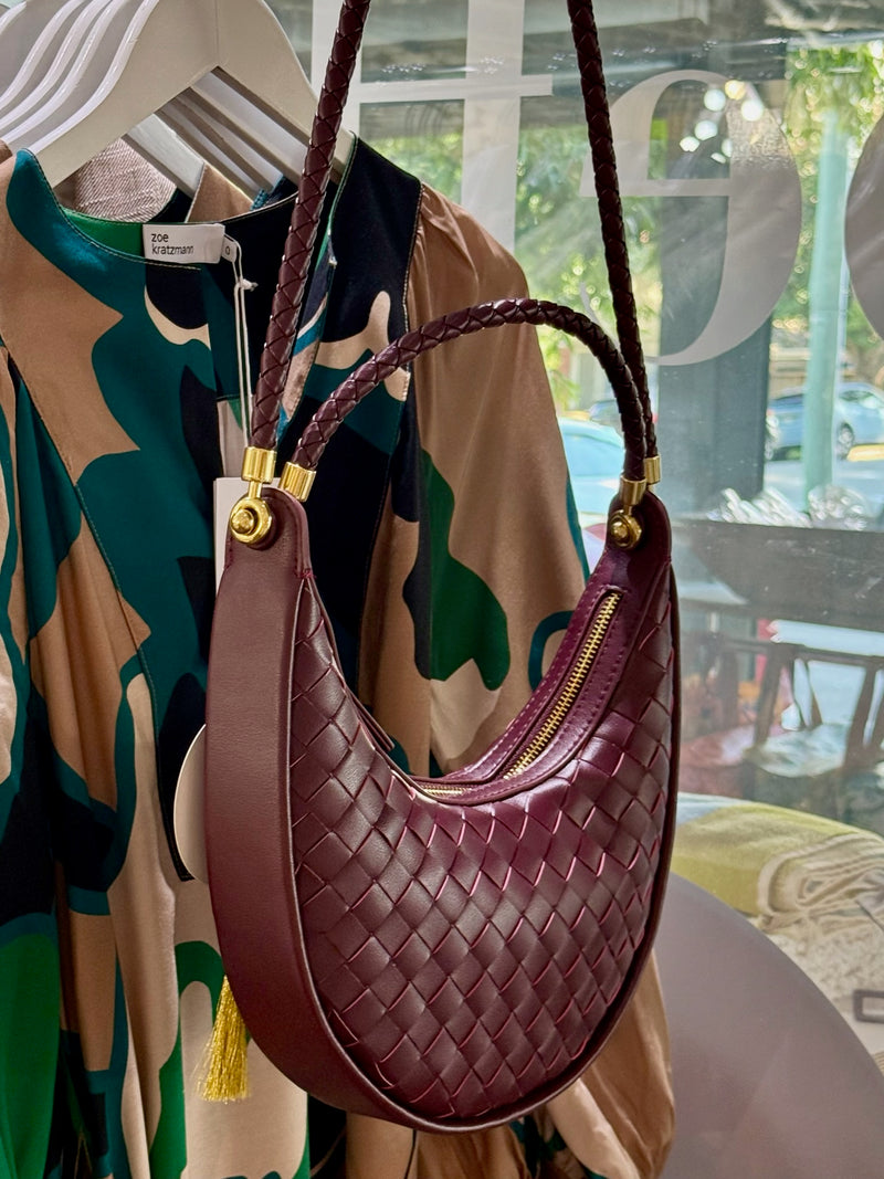 Woven Leather Saddle Bag | Red Wine