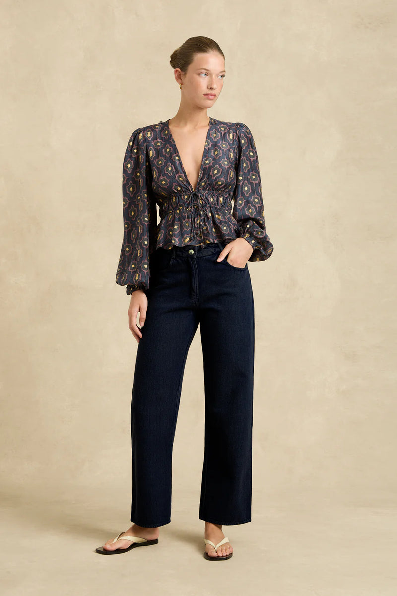 Lola Blouse | Ripple Charcoal/Gold