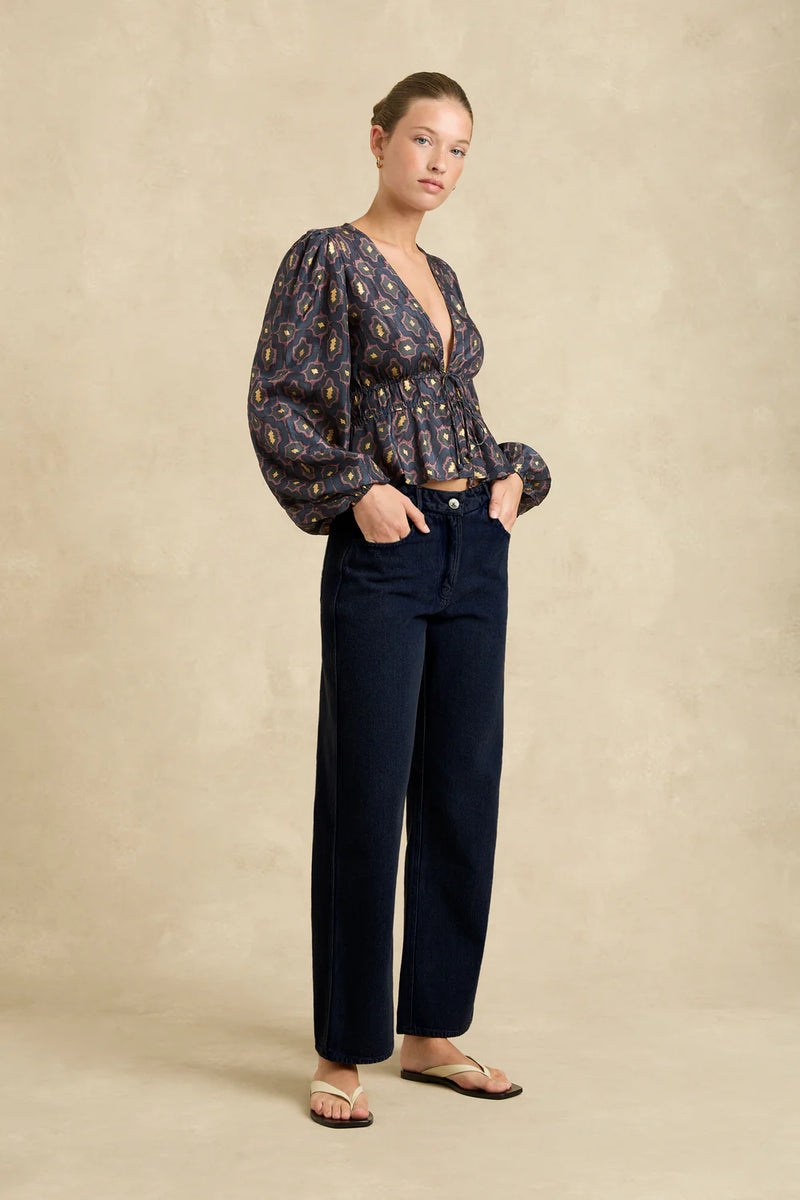 Lola Blouse | Ripple Charcoal/Gold