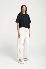 Pima Cotton Relaxed Fit Drawstring Waist Top Lisbon | Sea