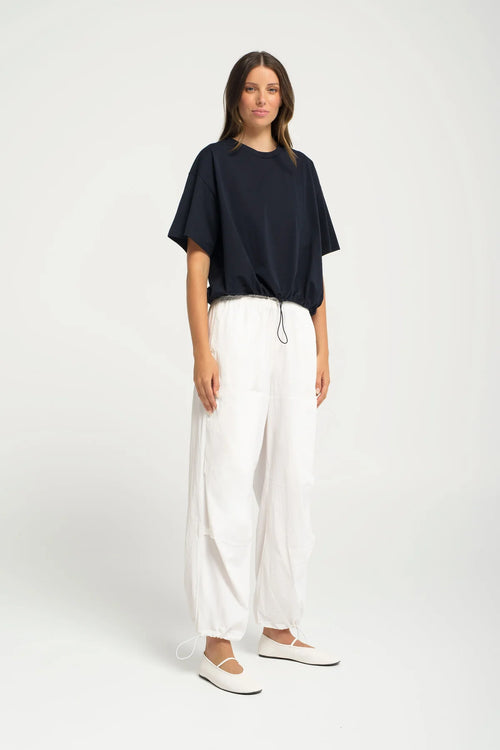 Pima Cotton Relaxed Fit Drawstring Waist Top Lisbon | Sea