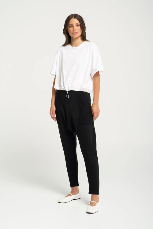 Pima Cotton Relaxed Fit Drawstring Hem Top Lisbon | White