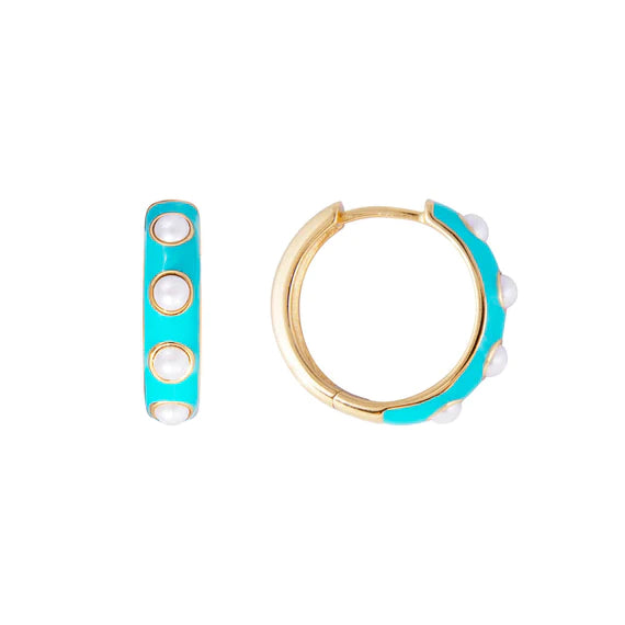 TURQUOISE CRYSTAL PEARL MIDI HOOPS