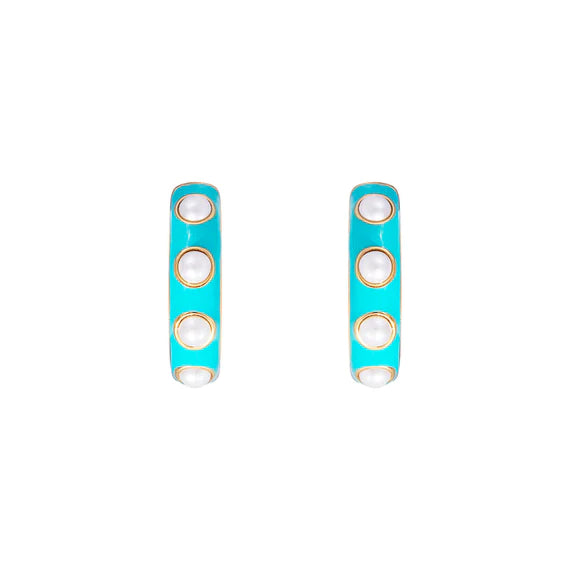 TURQUOISE CRYSTAL PEARL MIDI HOOPS