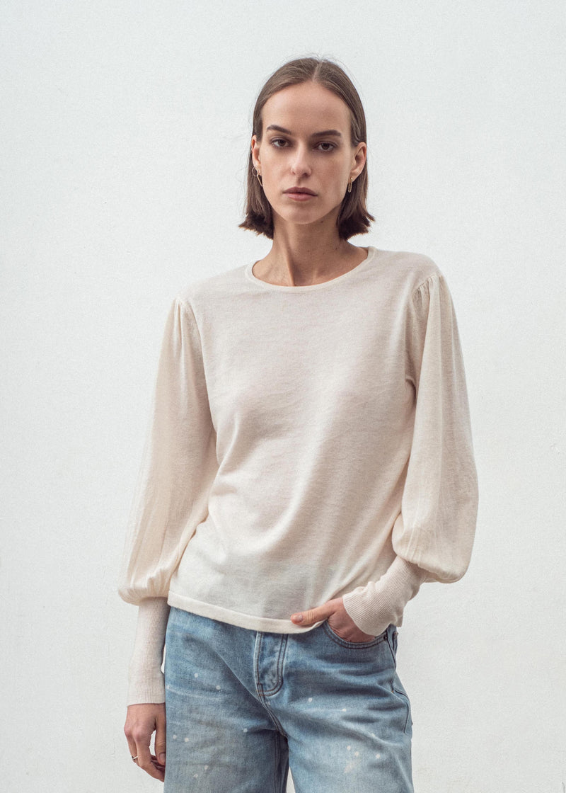 CASHMERE BLEND BELL SLEEVE TOP | WINTER WHITE