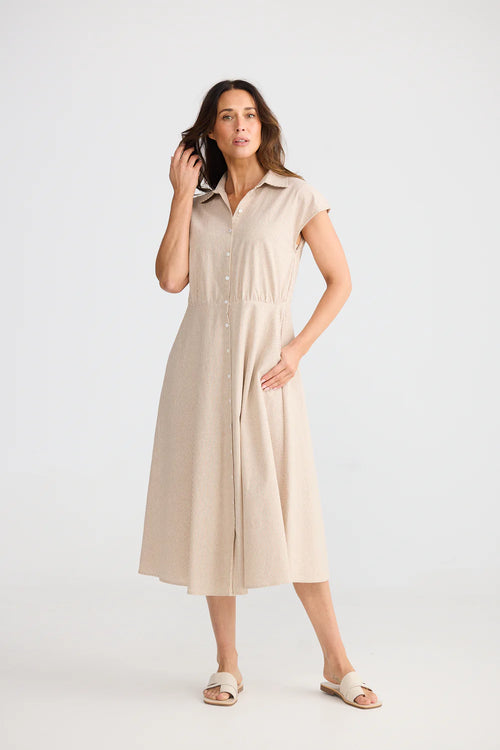 Musings Dress | Latte pinstripe