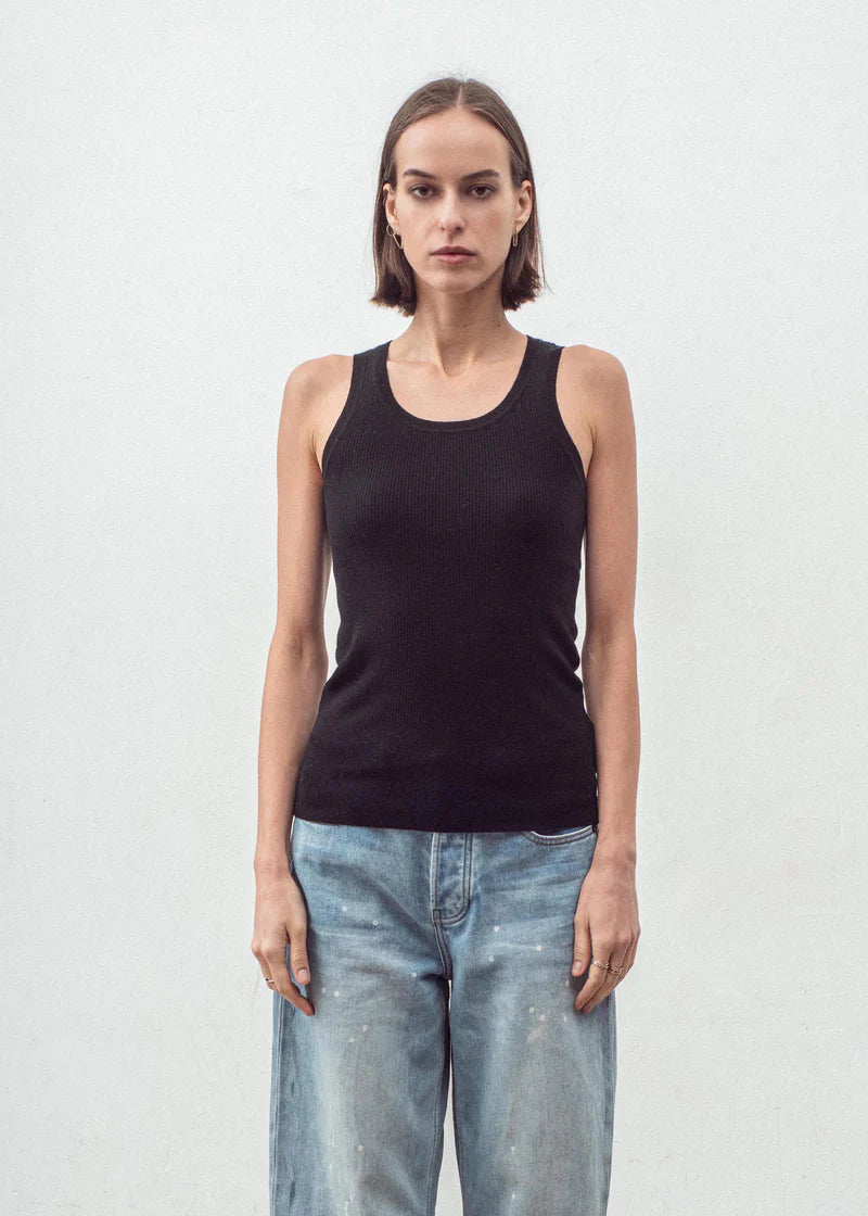 CASHMERE BLEND RIBBED VEST BLACK
