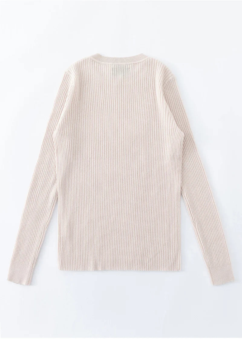CASHMERE BLEND NEW SKINNY RIB CREW | LIGHT SHELL
