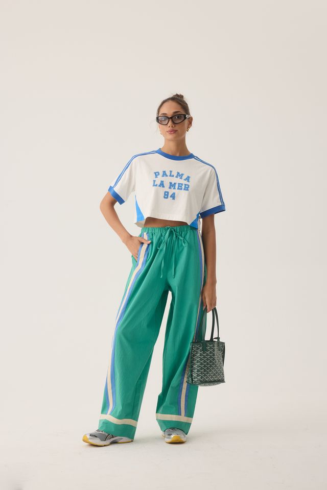 La Mer Stripe Pant Jade Green