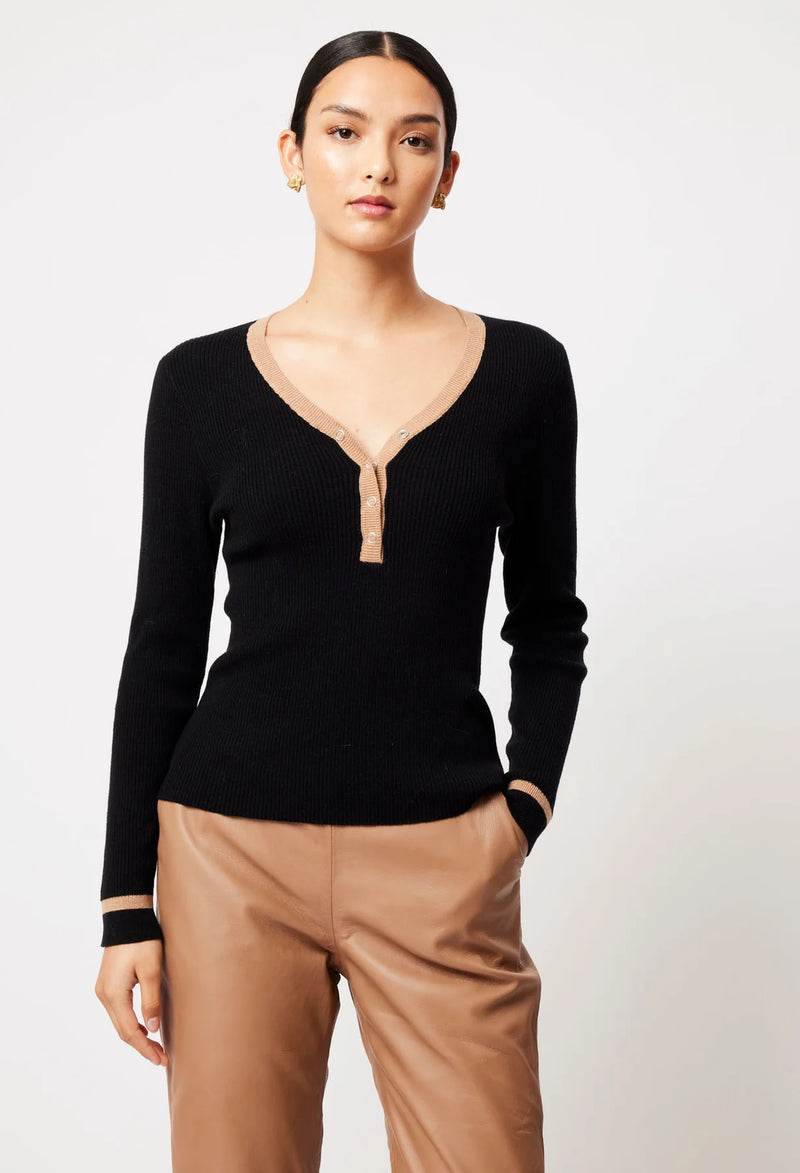 NOVA MERINO WOOL KNIT TOP | BLACK/HUSK