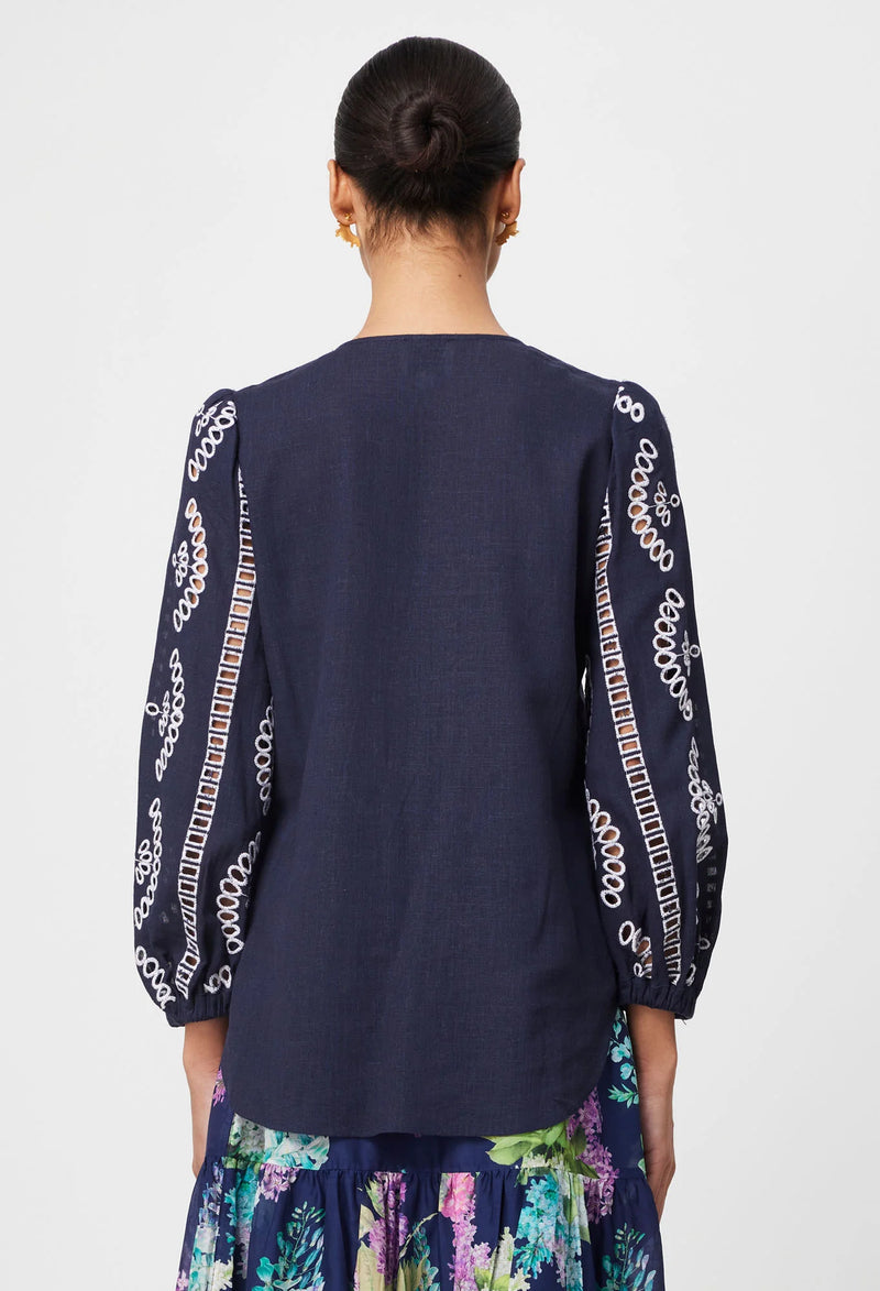 Morgan Placement Embroidered Blouse | Lapis