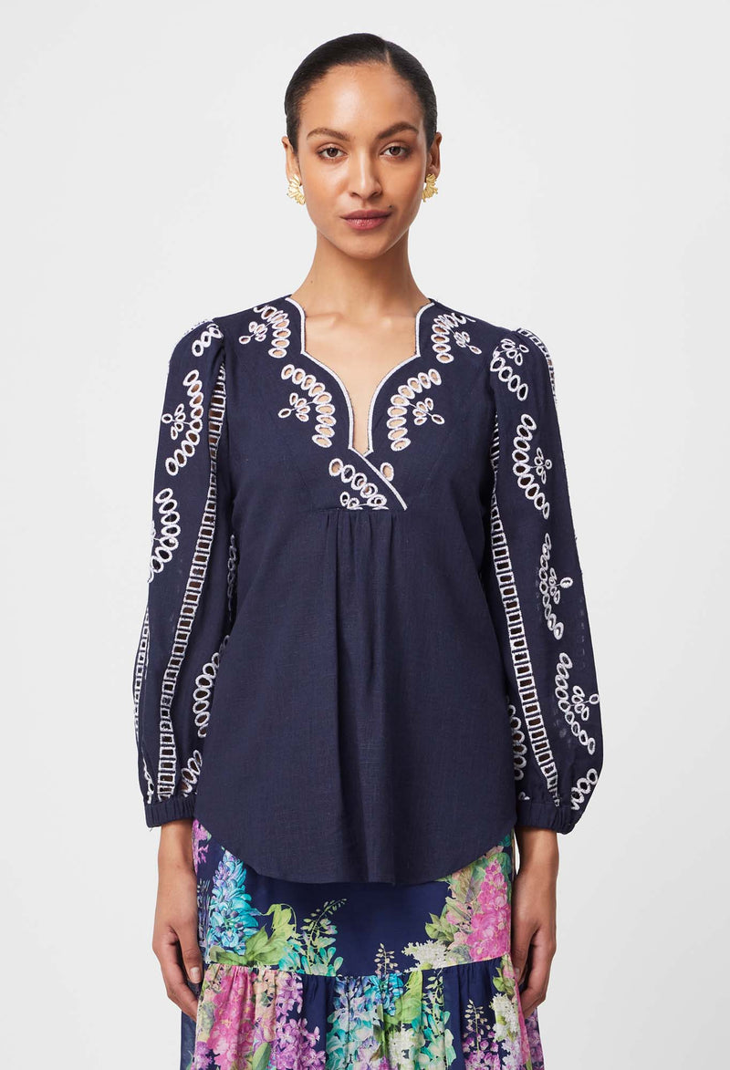 Morgan Placement Embroidered Blouse | Lapis