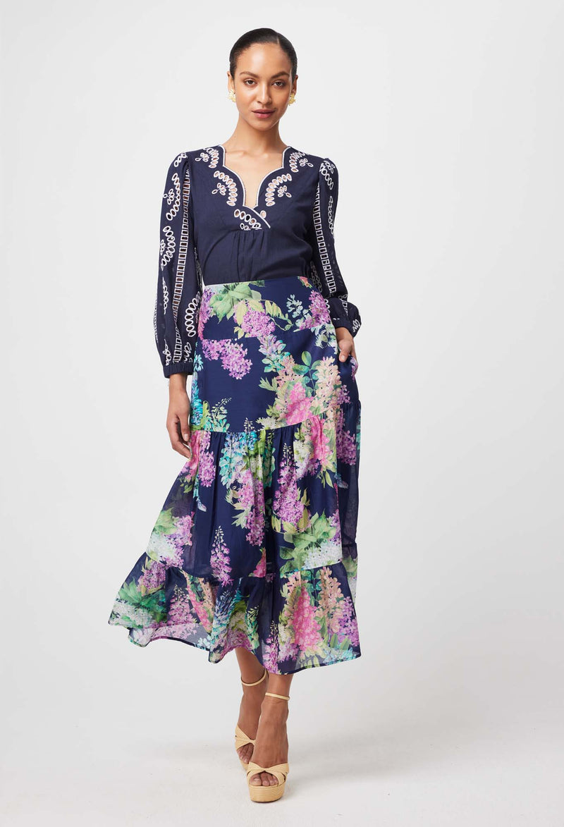Morgan Placement Embroidered Blouse | Lapis