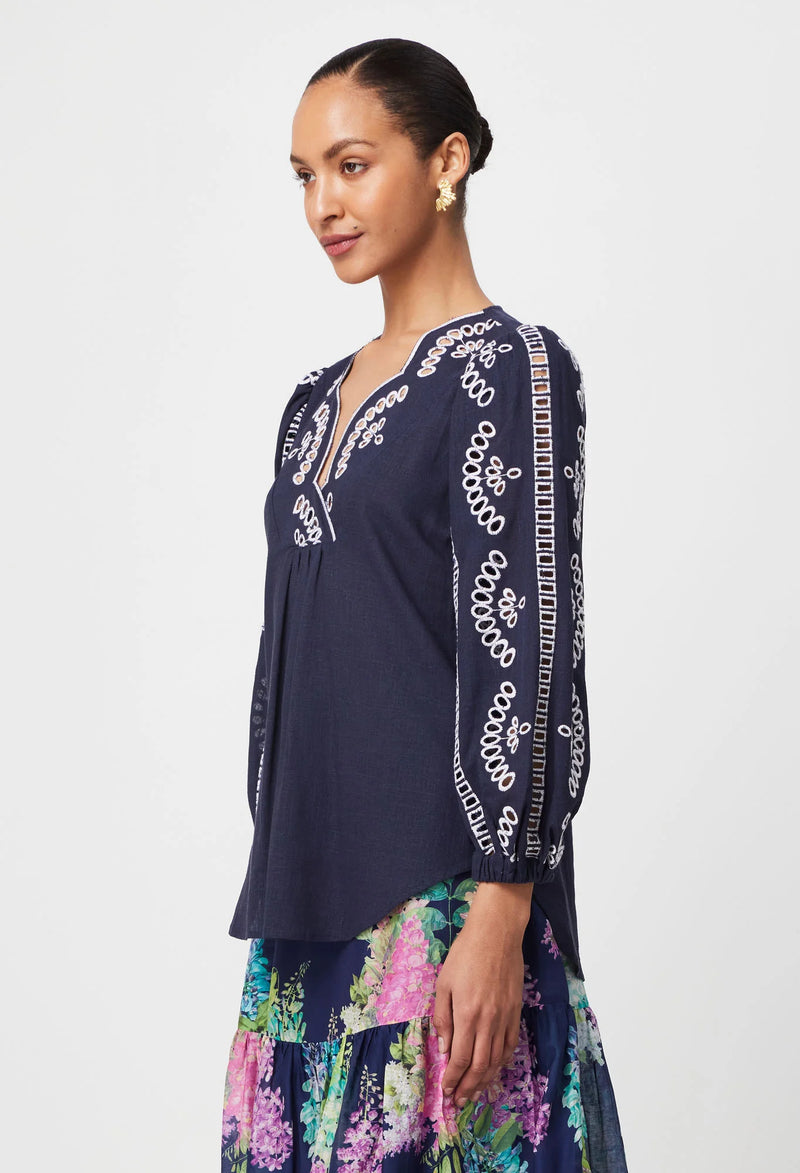 Morgan Placement Embroidered Blouse | Lapis